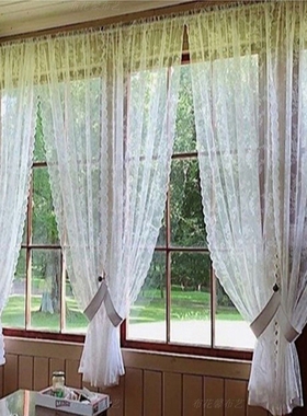 韩式卧室直播间美容院店橱窗纱布一体白色窗纱窗帘纱蕾丝成品定制