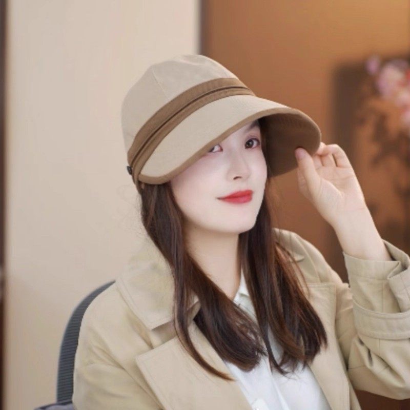 新秋季宽檐遮阳帽子防晒帽韩版时尚遮脸户外百搭骑行帽带扣挂面罩