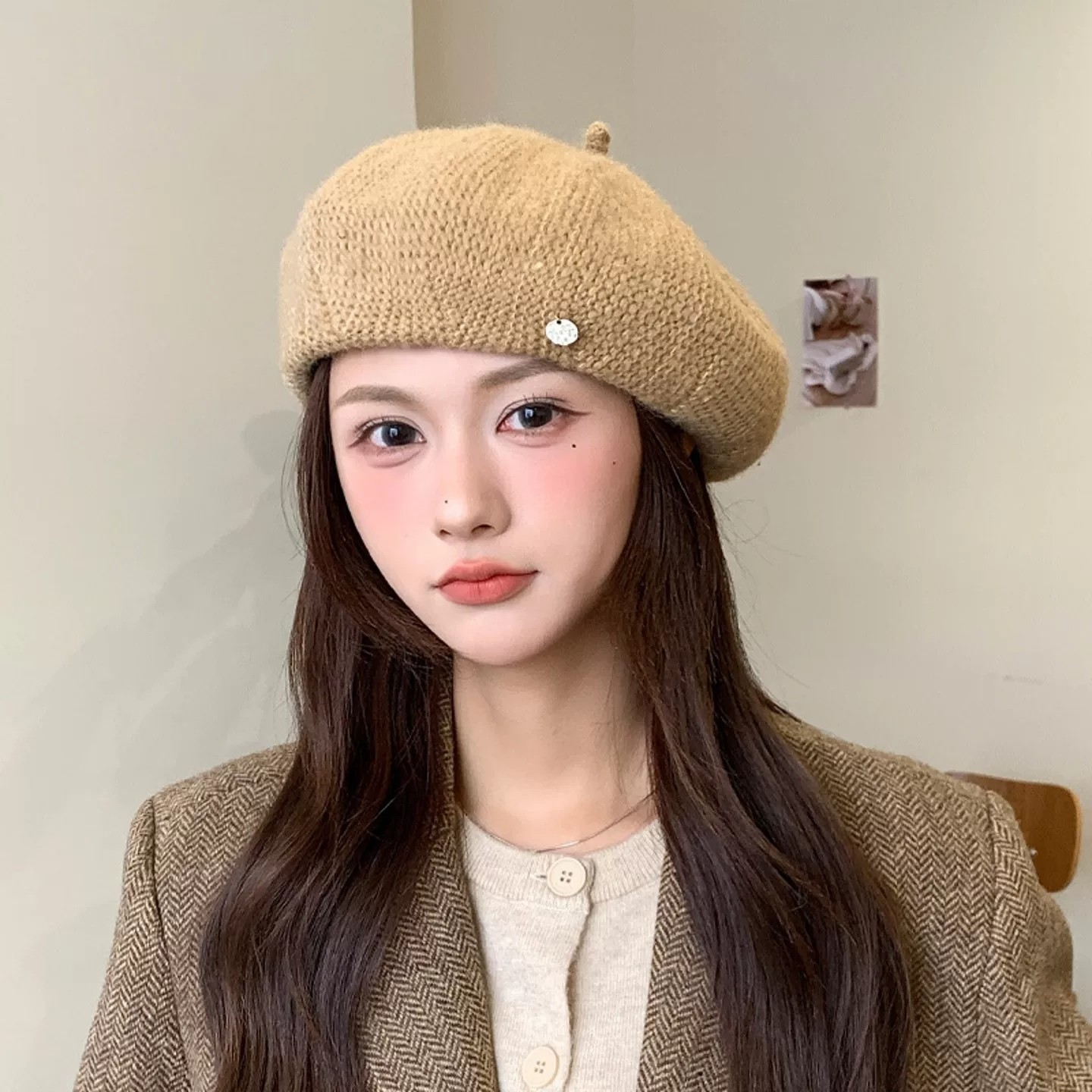 秋冬针织贝雷帽女保暖显脸小