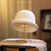 秋冬新款 卷边渔夫帽女保暖针织盆帽百搭显脸小纯色简约水桶帽子潮