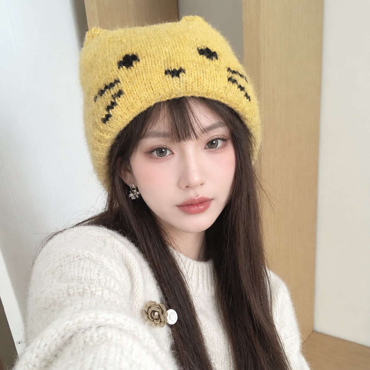 冬季加厚保暖护耳猫咪毛线帽女