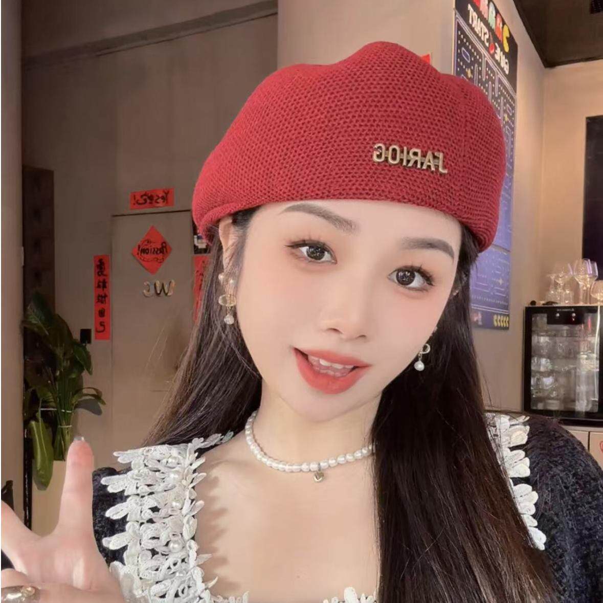 韩版ins春夏定型针织贝雷帽子女