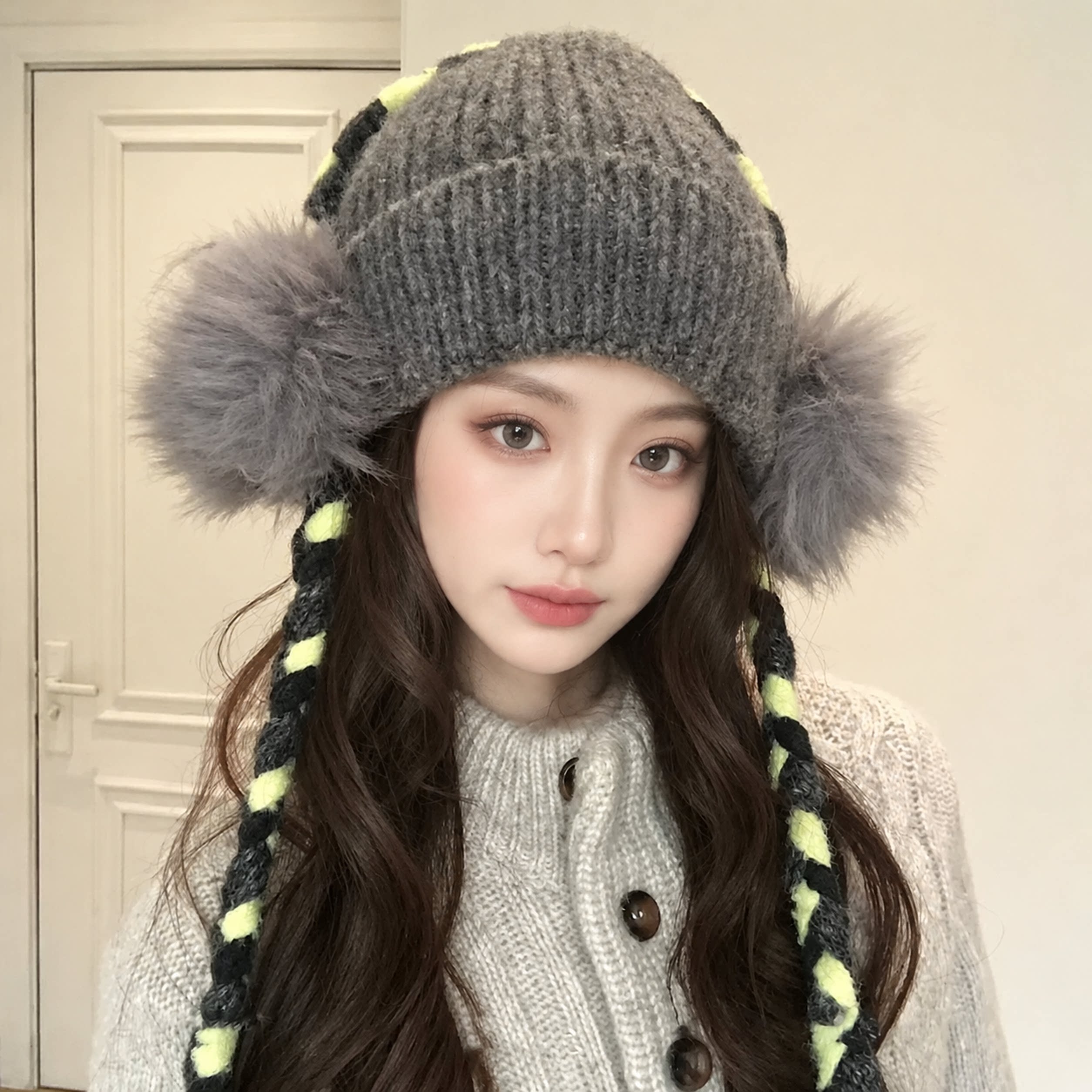 韩系绑带针织帽女冬季保暖护耳