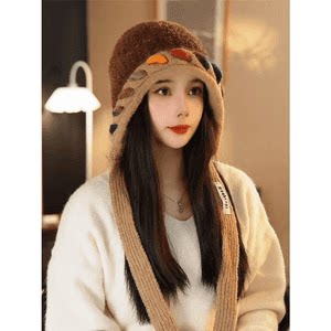 日系彩色针织流苏包头帽