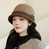 秋冬羊毛呢帽子法式 显脸小洋气复古蝴蝶结渔夫帽中年妈妈保暖盆帽