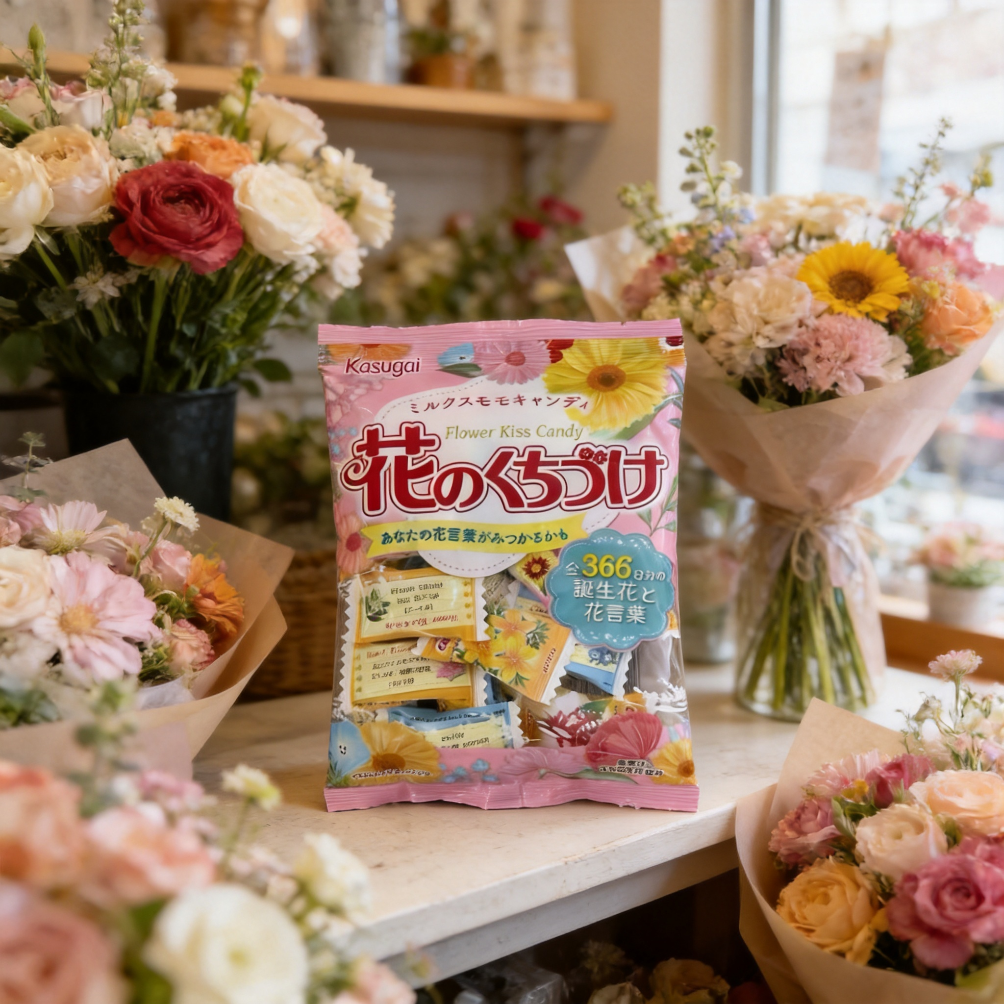 日本限定春日井花语牛奶糖花之吻玫瑰花糖进口