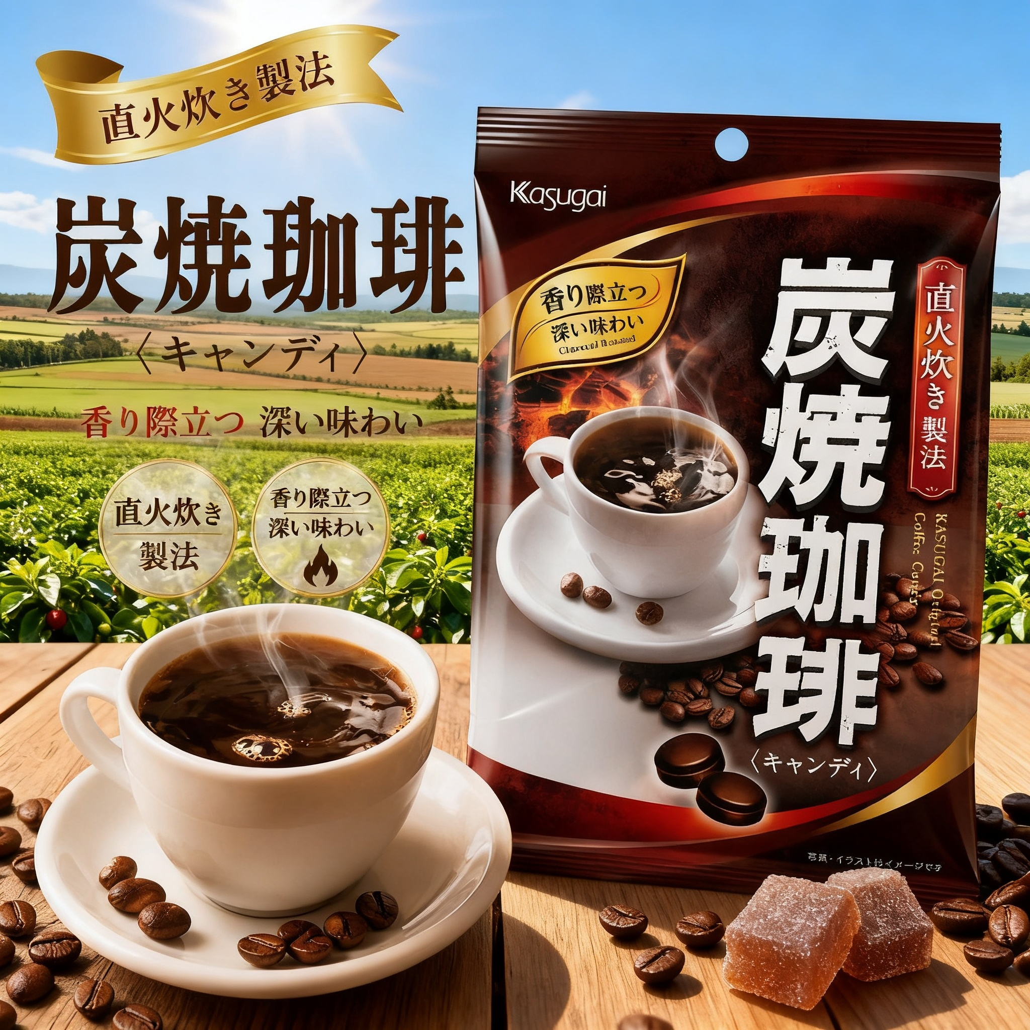 新品Kasugai日本进口春日井炭烤咖啡味糖果95.3g零食品