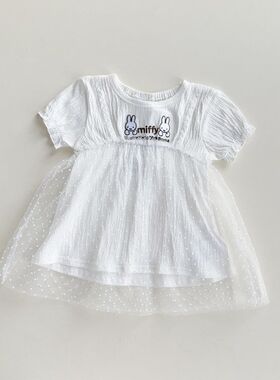 新品童装80-100婴童短袖T恤上衣白色miffy卡通网纱ins风夏季上衣