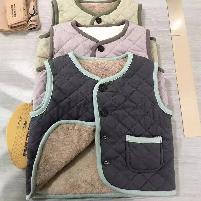 日单童装 儿童马甲 秋冬男女童坎肩 内里珊瑚绒绗缝加厚保暖背心