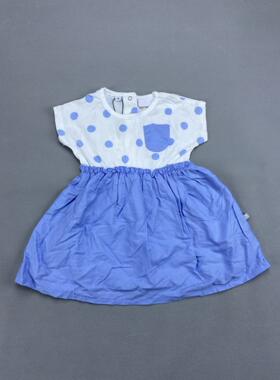 外贸原单夏日可爱风女童波点连衣裙蓝色短袖收腰裙子夏季74-98cm