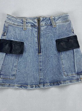 女童牛仔短裙外贸原单尾货拉链裙少女潮流个性时尚牛仔裙6-14岁