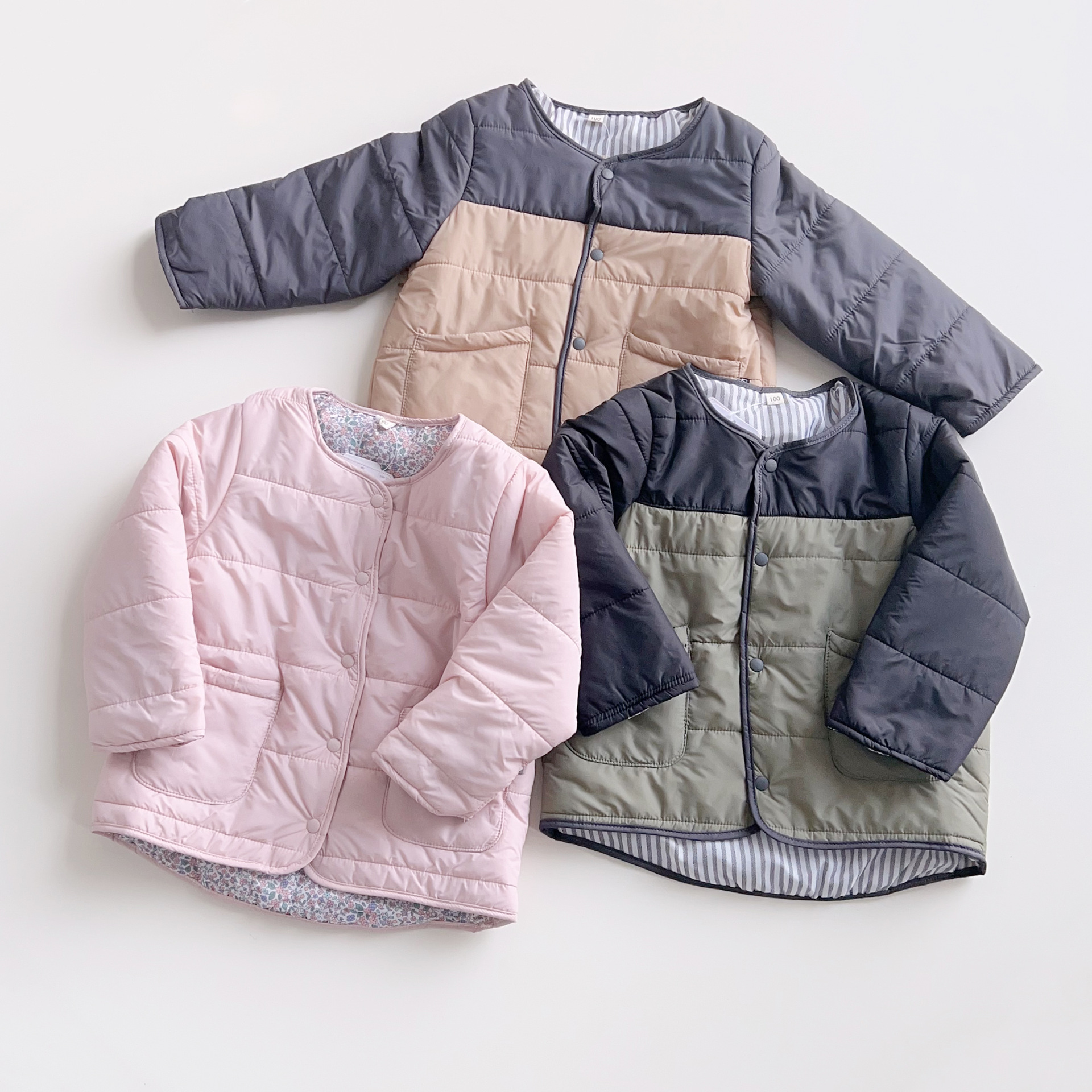 【福利特价】日单尾货90-150儿童秋冬薄棉上衣打底棉袄按扣开衫