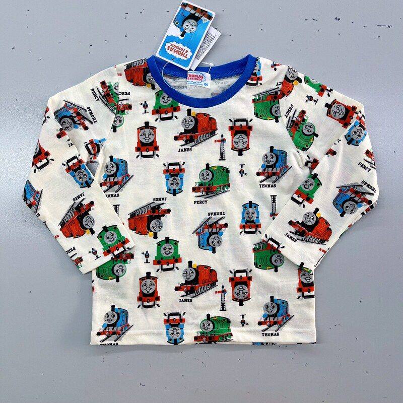 卡通圆领托马斯满印长袖T恤外贸原单日单尾货95码小童