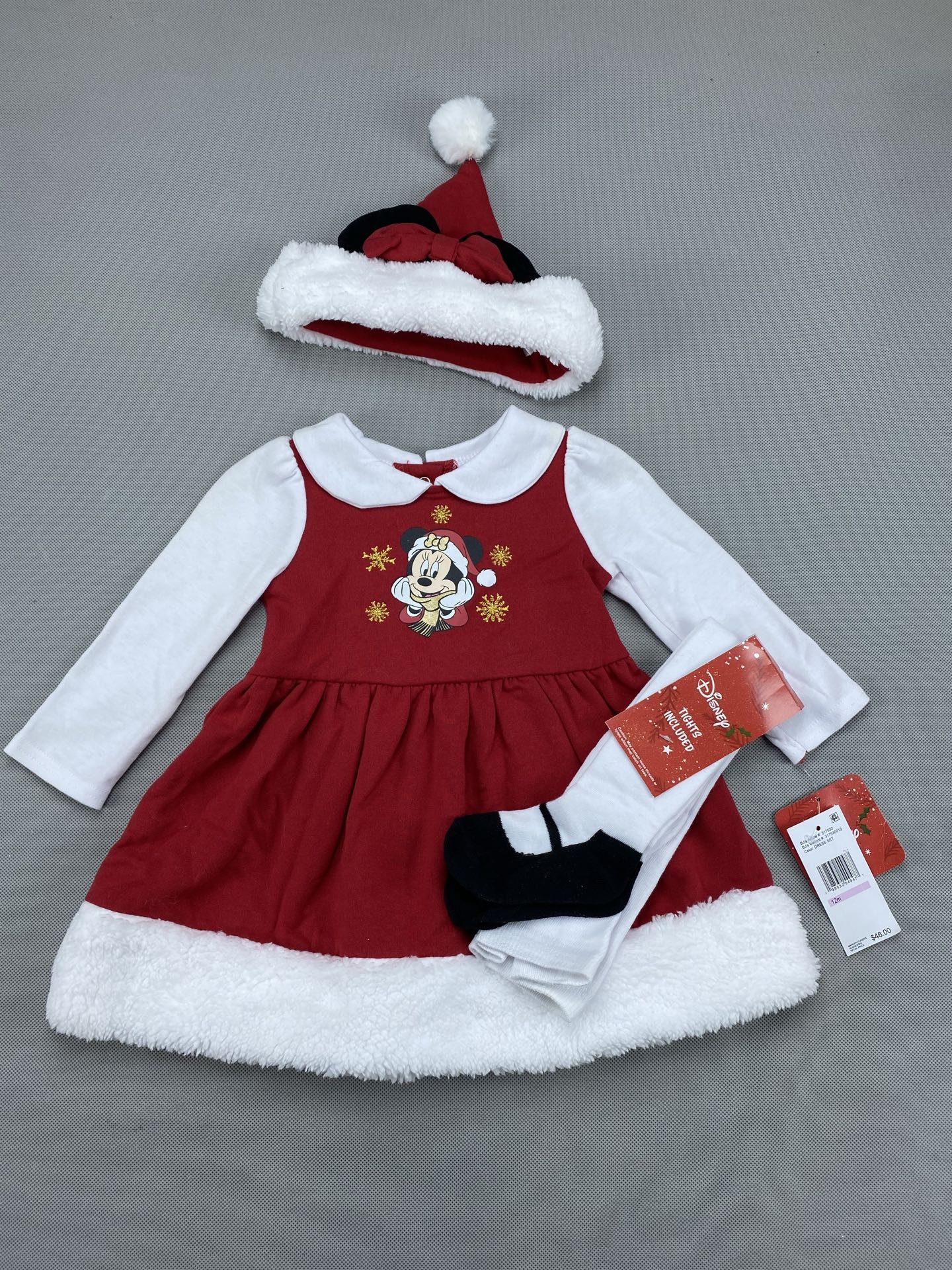 外贸女童红色圣诞套装三件套长袖连衣裙打底裤袜子演出服80cm