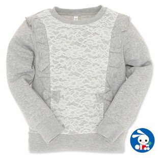 25冬纯色潮范女童棉现货灰色不连帽棉内胆套头衫花边装饰拉绒卫衣