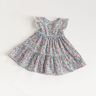 特价日单90-120女宝夏季纯棉碎花连衣裙飞袖可爱森系裙子洋装梭织