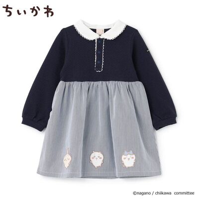 日单 petit main卡通Chiikawa 吉伊卡哇A 字120拼接条纹女童秋季