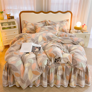 25新款全棉加厚公主风磨毛被套四件套床裙纯棉床单单双人床上用品