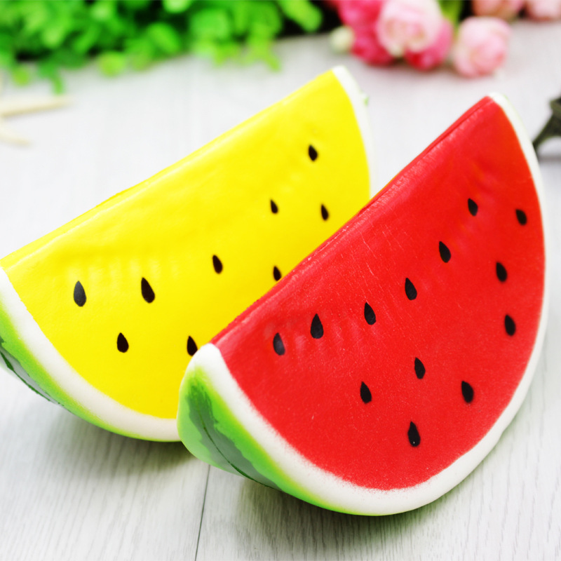 仿真慢回弹PU14cm大西瓜squishy柔软假红黄西瓜块含香味儿童玩具
