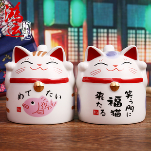 日本可爱陶瓷招财猫情侣杯 创意礼品生日礼物 包邮 倒立对杯