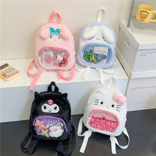日系可爱少女软萌透明痛包卡通kt猫背包个性学生双肩包包儿童书包