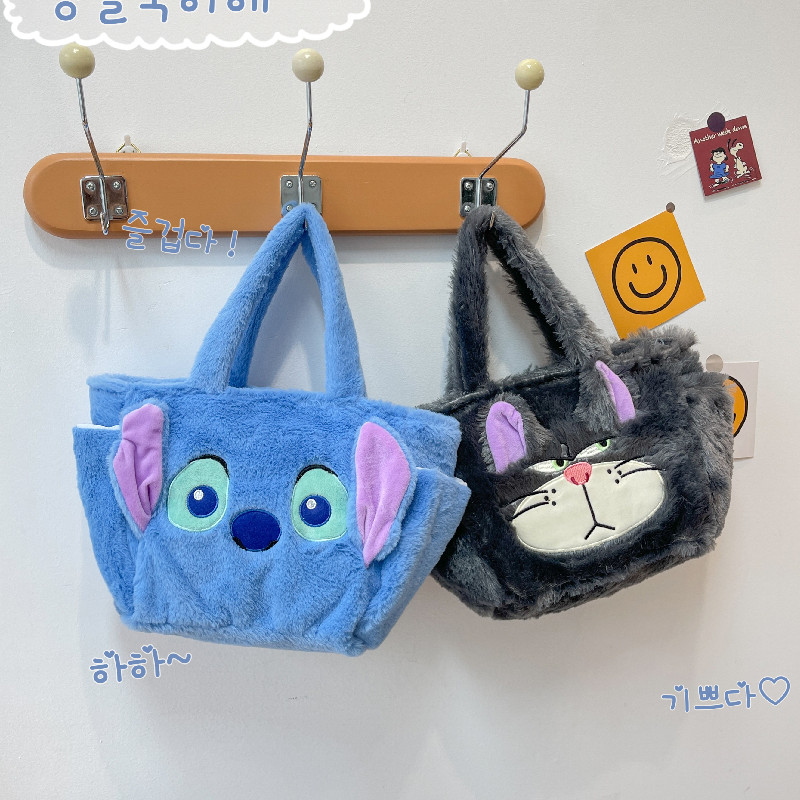 2025新款毛绒包包少女心学生可爱手提包史迪仔路西法猫带饭便当包