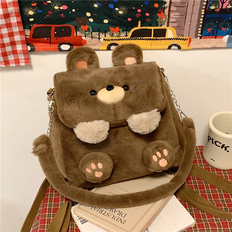 秋冬新款甜美少女小浣熊背包卡通公仔毛绒包包二次元Jk学生双肩包