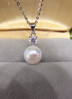 珍珠天然淡水珍珠吊坠王妃戴妃款S925纯银珍珠项链锁骨链