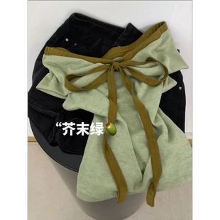 薄荷晨雾~法式一字肩蝴蝶结短袖t恤女夏季新款纯欲显瘦撞色短上衣