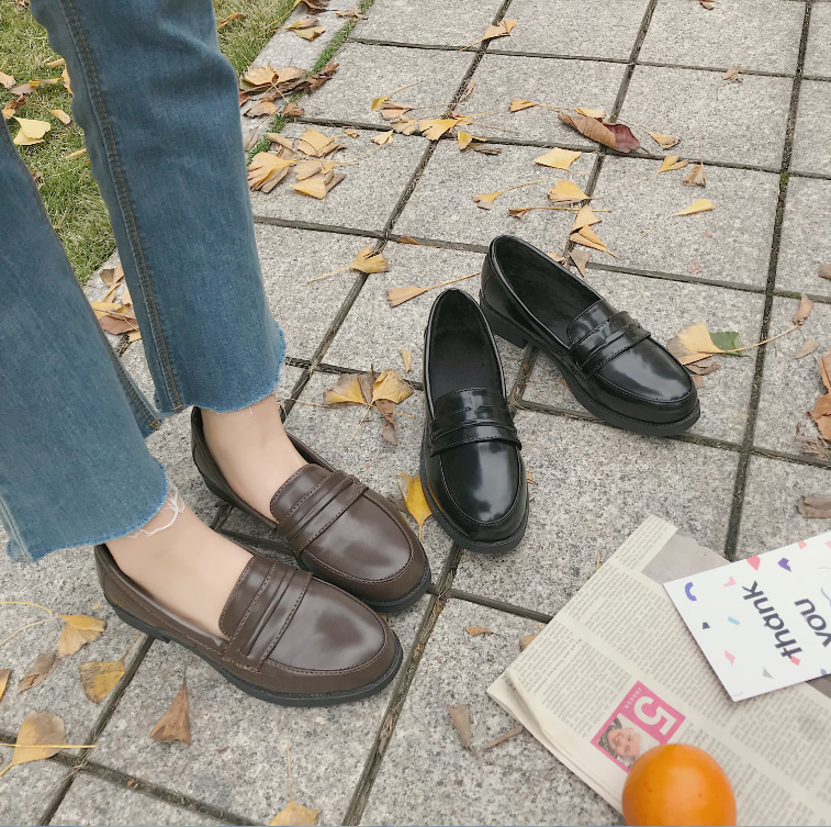 日系小皮鞋女学院风jk复古文艺制服鞋洛丽塔chic一脚蹬ins单鞋子
