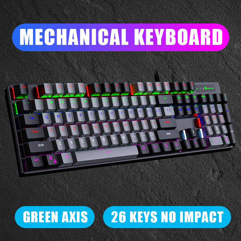 跨境现货 潘森26键无冲电竞游戏机械键盘青轴rgb金属面板电脑键盘