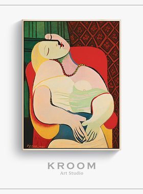 毕加索世界名挂画梦抽象人像壁画新古典玄关过道竖版装饰画样板间