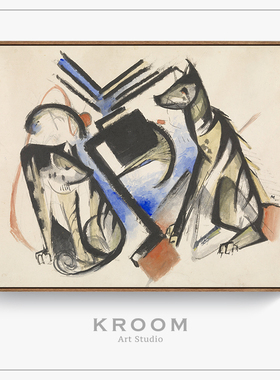 弗兰茨马克Franz Marc 两只狼Two Wolves壁画动物挂画抽象装饰画