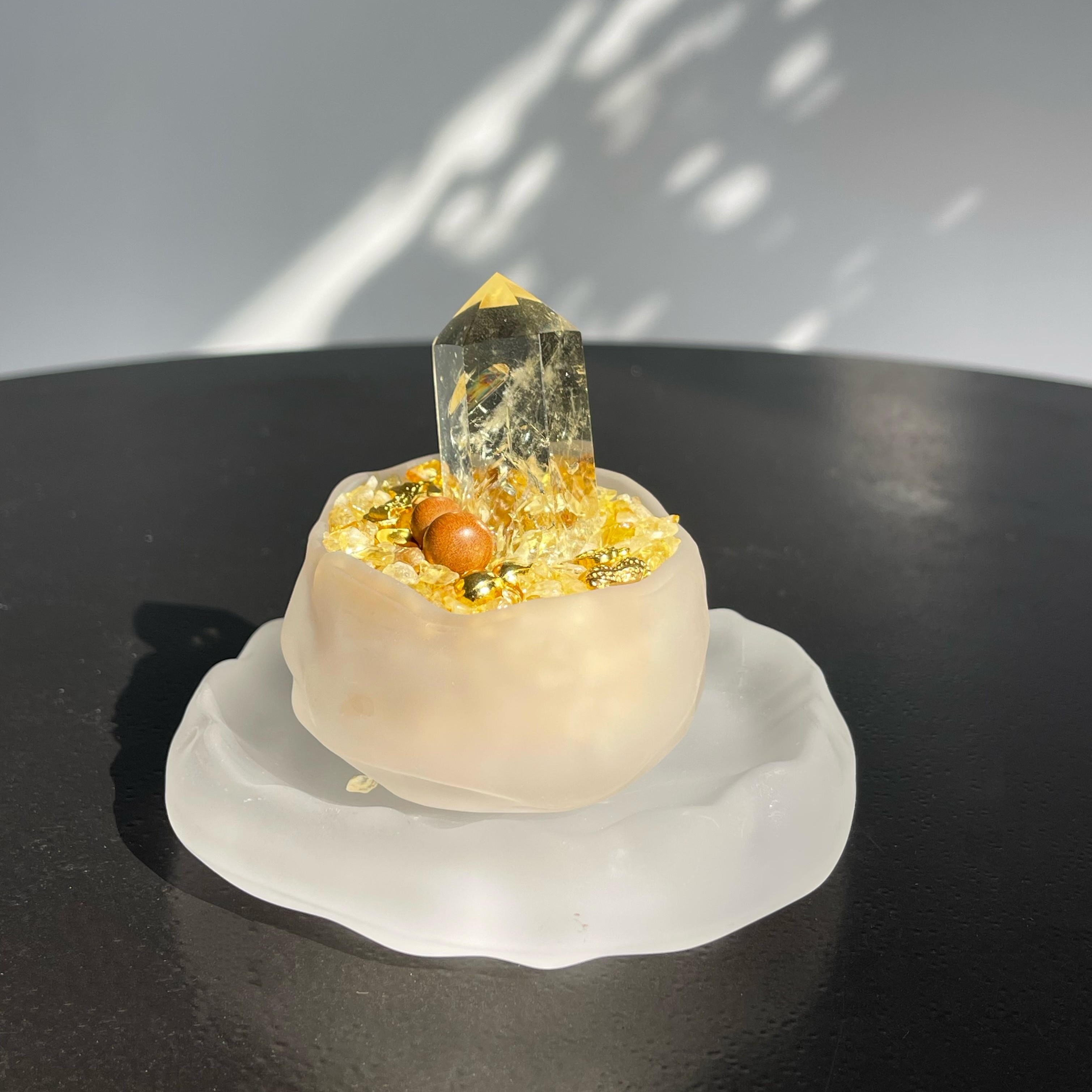 天然水晶柱招财进宝聚宝盆办公室工位桌面福禄装饰品摆件礼盒包装