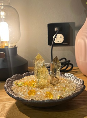 天然黄水晶聚宝盆高档装饰家居摆件办公室开业乔迁生日轻奢礼物