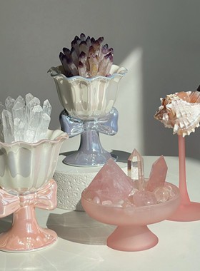 天然粉水晶净化家居摆件桌面装饰温柔治愈系桃花许愿盆栽精致礼物