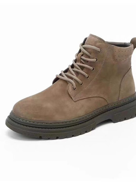 23QXL01001利家男装秋季新款卡其色圆头系带真皮休闲皮鞋男马丁鞋