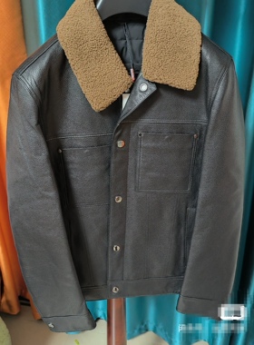 G1DZP0042Y利家男装冬季正品商务皮衣男士毛领短款白鹅绒羊皮夹克