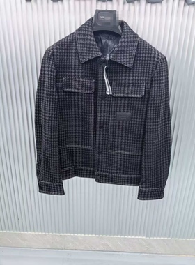 23DYR0141Y利家秋冬新款时尚翻领千鸟格休闲羽绒服男装外套