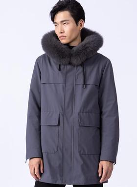 20DNK7071Y利家时尚保暖獭兔毛内胆男士中长款连帽款