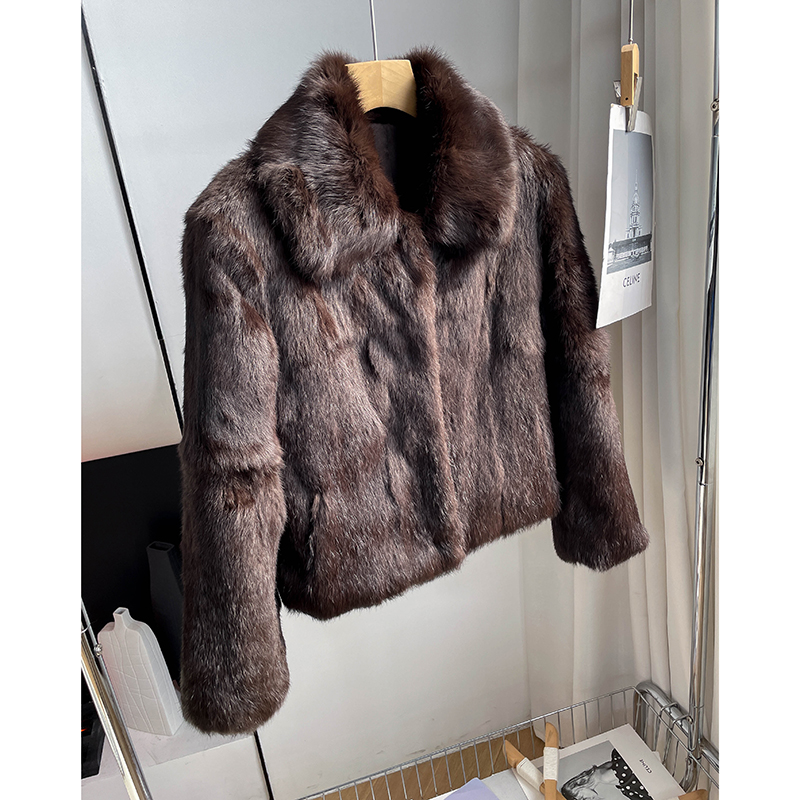 五十而立『上东老钱』咖色整皮兔毛皮草外套女立翻领老钱风冬装