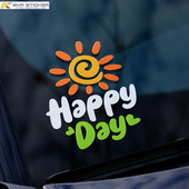 原创太阳花车贴happy day快乐一天汽车电动车贴纸玻璃装 饰反光贴