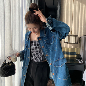 蓝色复古牛仔外套女小个子2025春新款韩版宽松bf风设计感上衣ins图片