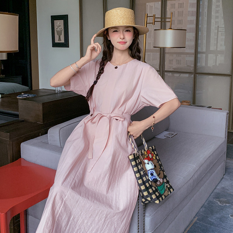 气质减龄系带粉色连衣裙女夏2025新款收腰显瘦甜美氛围感爆款长裙,女装连衣裙,浙宝289