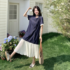 牛仔拼接连衣裙女2025夏季新款法式高级感气质独特超好看鱼尾长裙图片