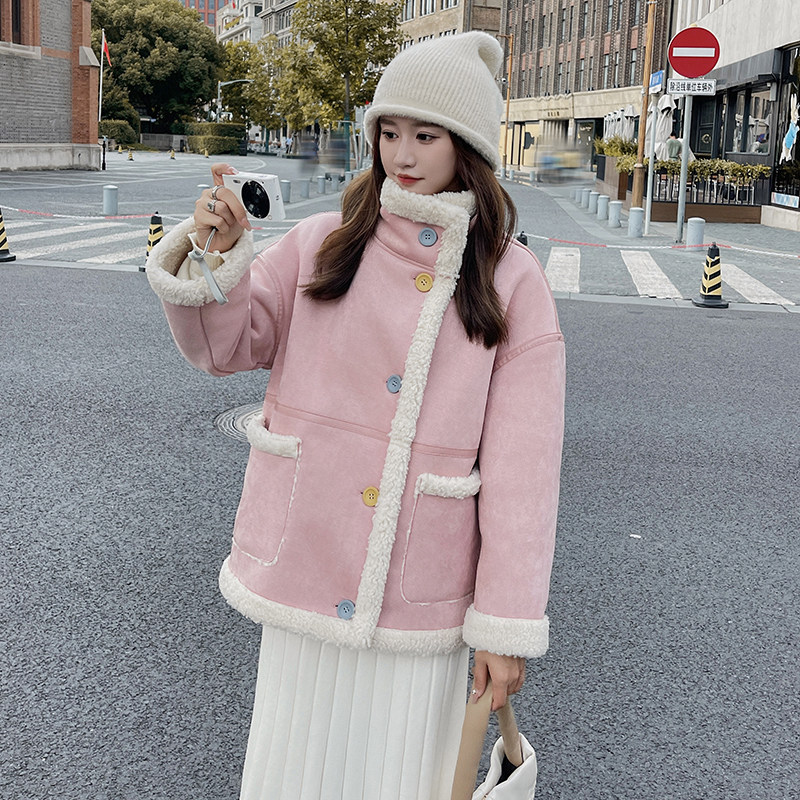 【现货】24冬粉色彩扣羊羔毛289-6832-P185控278,女装毛呢外套,浙宝289