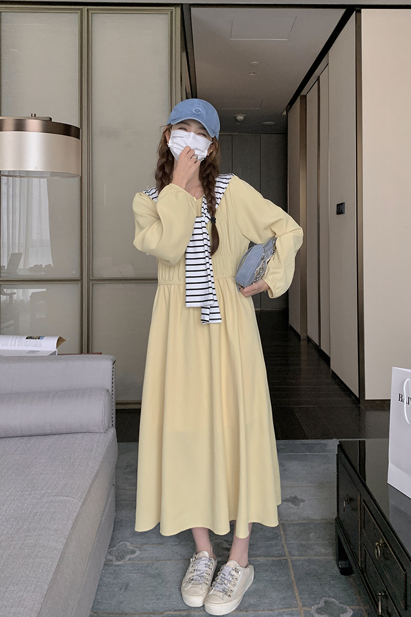 【秋上新】显白柠檬黄连衣裙（送披肩）289-6811-P125控178,女装连衣裙,浙宝289