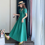 休闲气质绿色连衣裙女夏2025新款收腰减龄超火艺术感穿搭绝美长裙，商品下架区，浙宝289