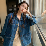蓝色复古牛仔外套女小个子2025春新款韩版宽松bf风设计感上衣ins，女装短外套，浙宝289