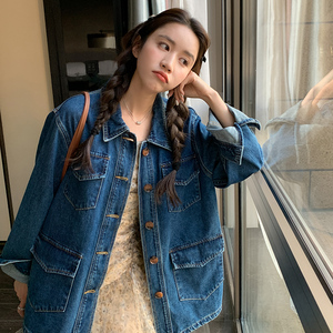 蓝色复古牛仔外套女小个子2025春新款韩版宽松bf风设计感上衣ins图片